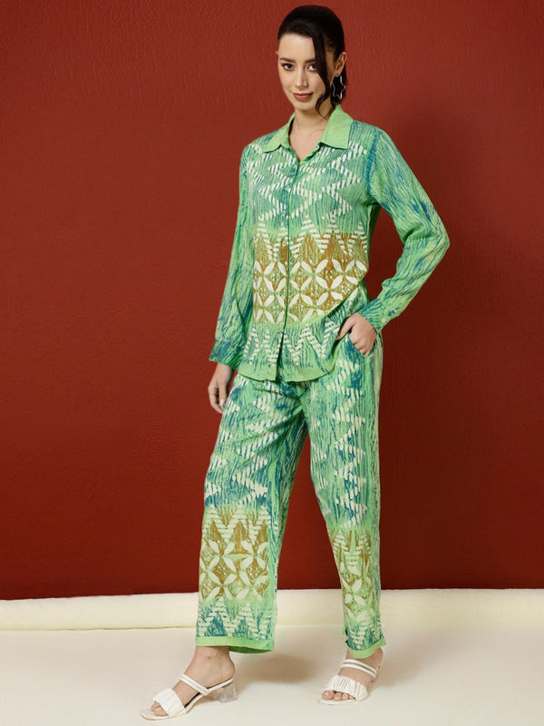 Green Womens Hand Bagru Printed Co-Ord (Set of 2)