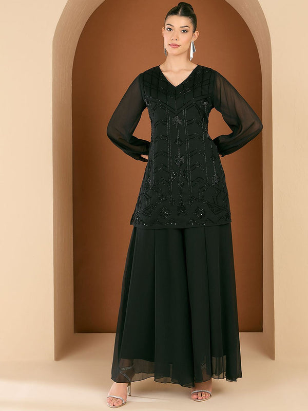 Embellished V Neck Tunic With Skirts Co-Ords