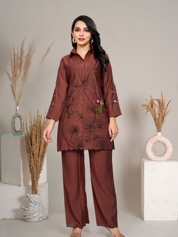Embroidered Pure Cotton Tunic With Trousers Co-Ords