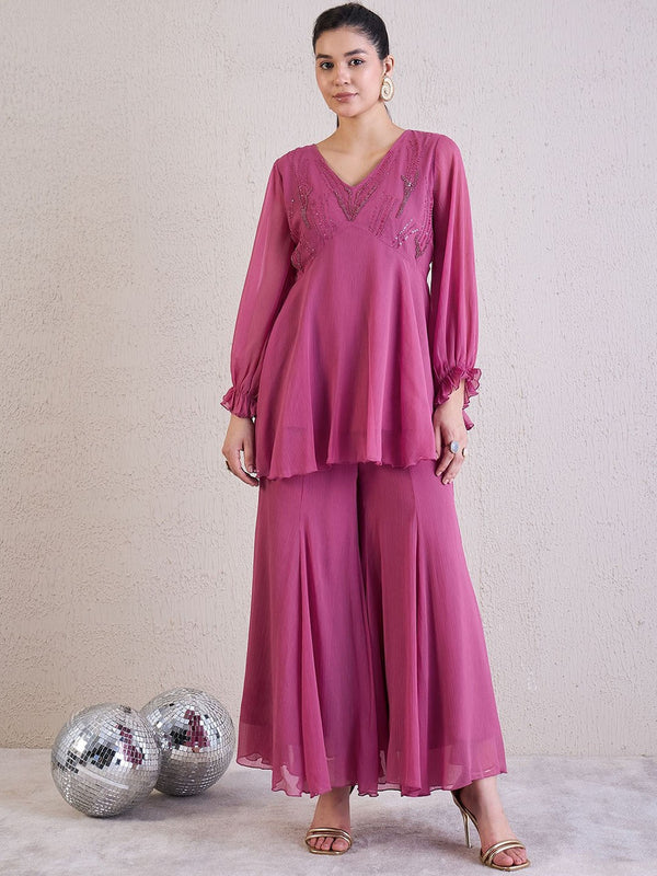 Embellished V Neck Tunic With Palazzo