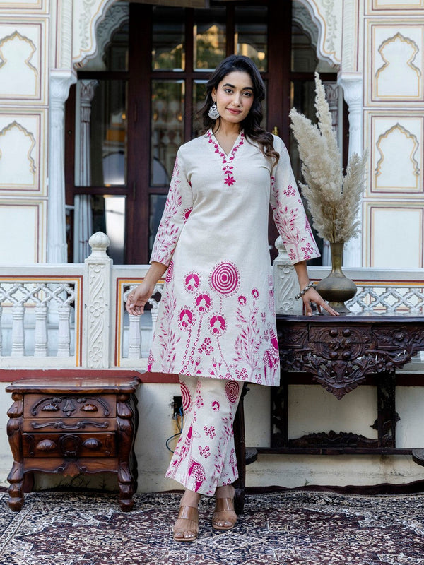 Floral Embroidered Pure Cotton Top & Trousers Co-Ords