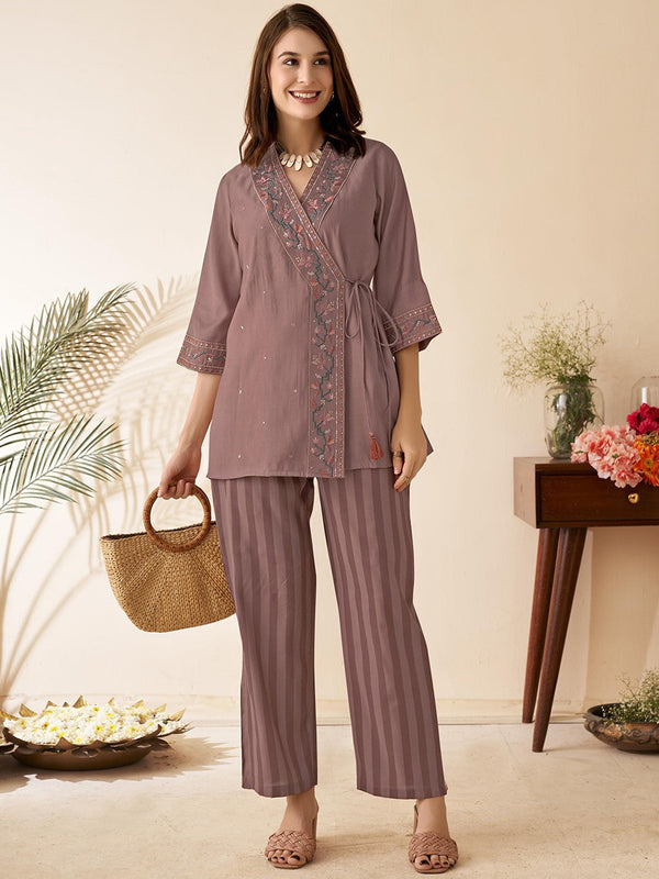 Embroidered Angrakha Top with Trousers