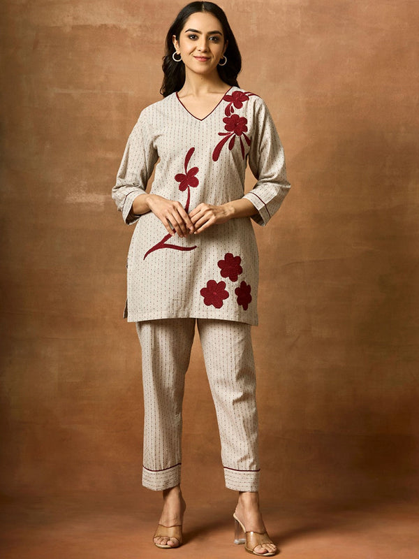 Safar Spring Merino Patch-Embroidered Pure Cotton Co-Ord Set