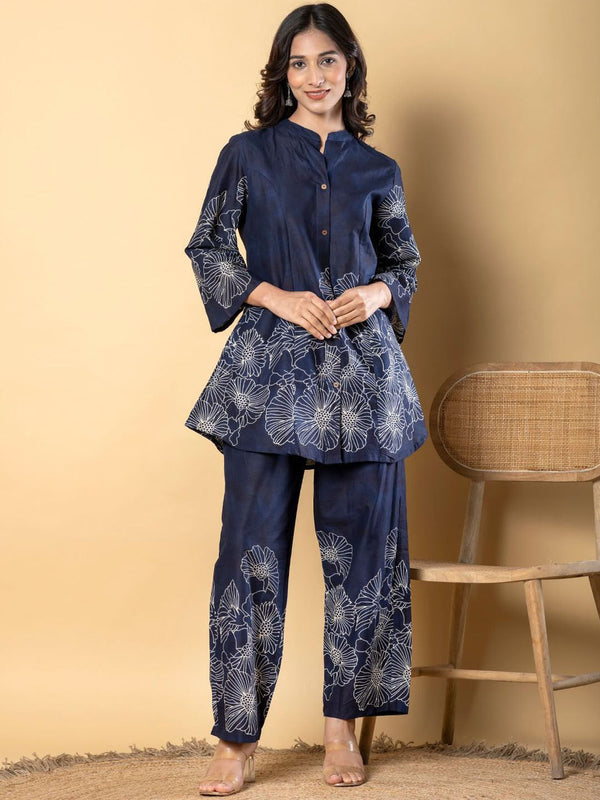 Printed Mandarin Collar Tunic & Trousers Co-Ords