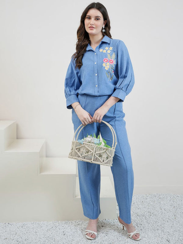 Embroidered Linen Shirt With Trousers