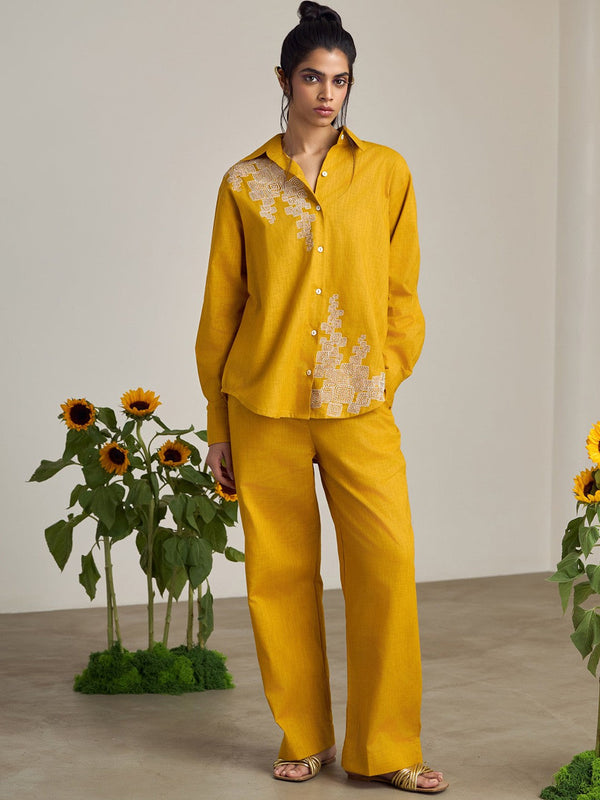 Blair Embroidered Linen Shirt Collar Shirt With Trousers Co-Ords