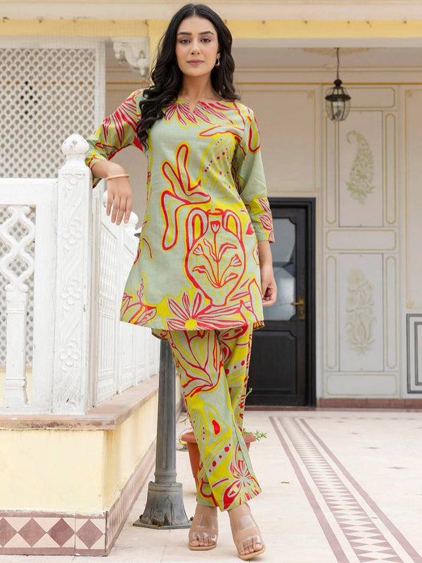 Printed Pure Cotton Tunic With Trousers Co-Ords