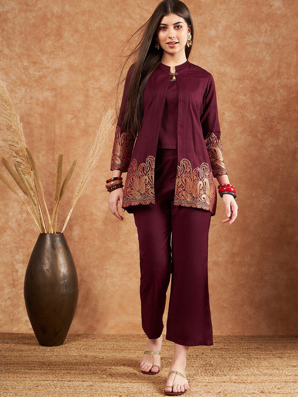 Shoulder Straps Winter Pashmina Top & Trouser With Jacket