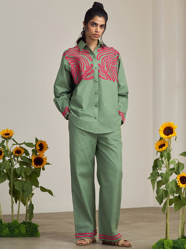 Gamora Embroidered Linen Shirt Collar Shirt With Trousers Co-Ords